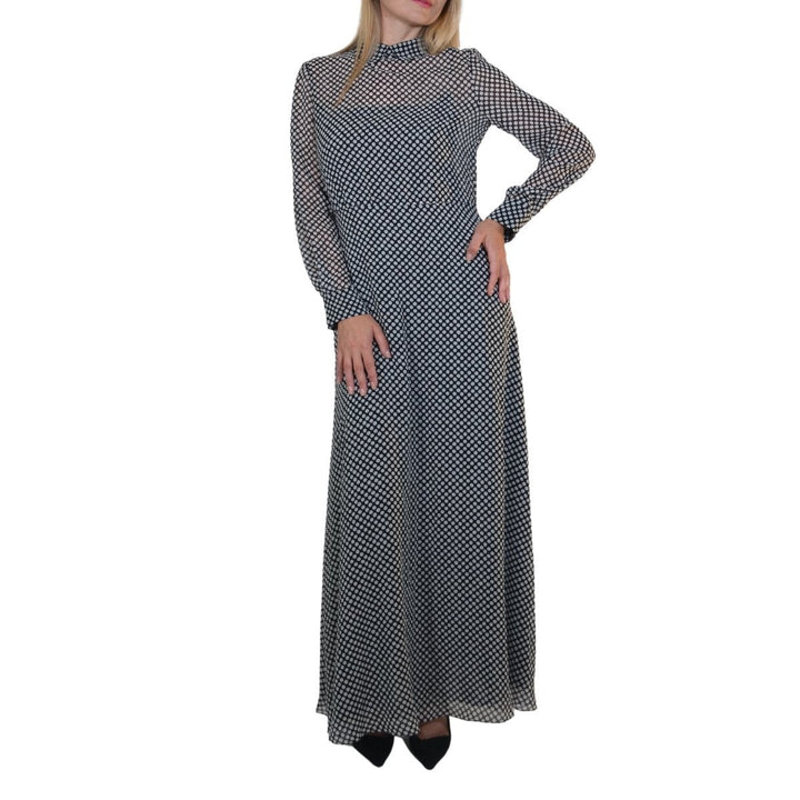 Black and White Silk Polka Dot Maxi Silk Dress
