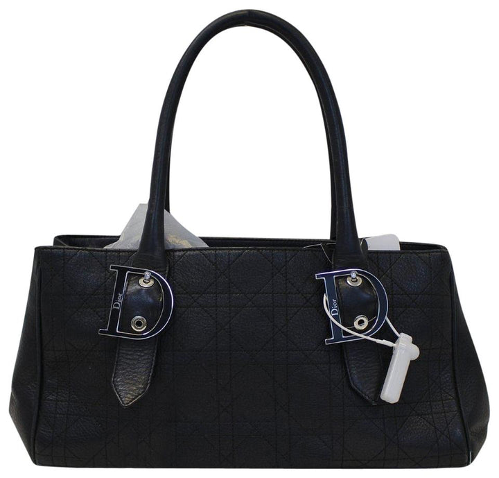Di**r Tote Christian Cannage Medium Black Leather Shoulder Bag