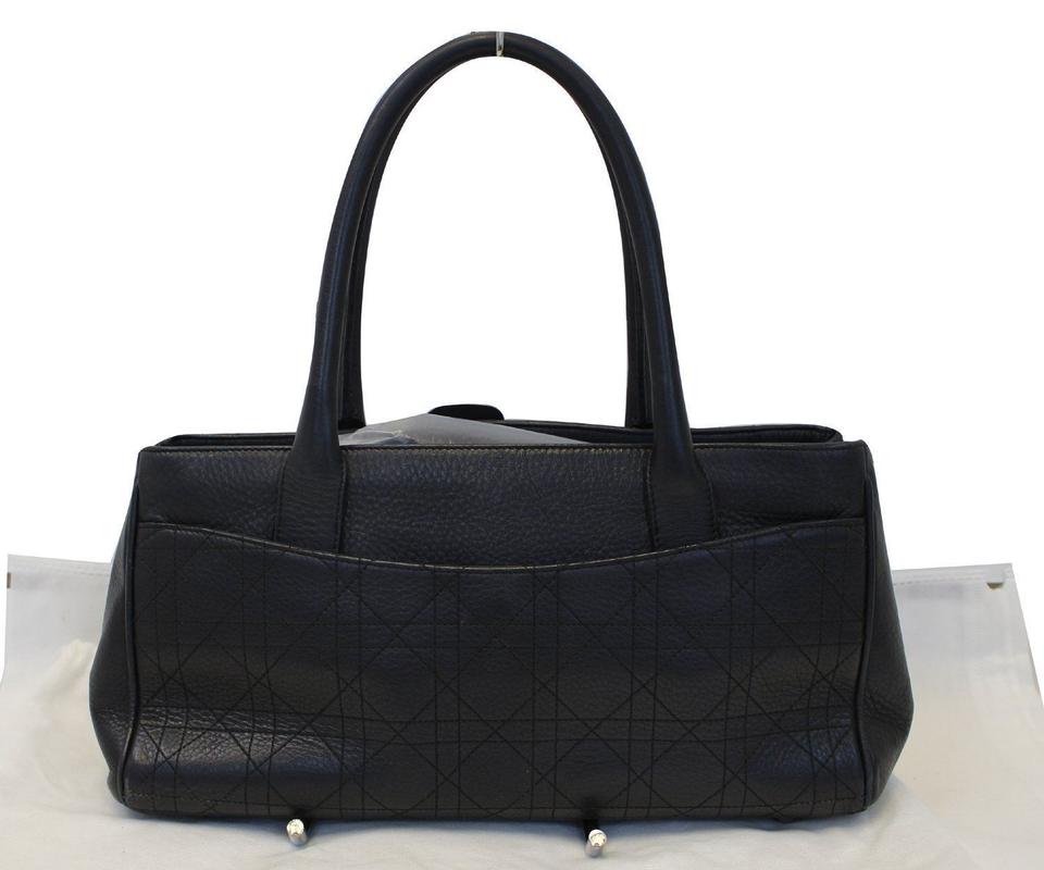 Di**r Tote Christian Cannage Medium Black Leather Shoulder Bag