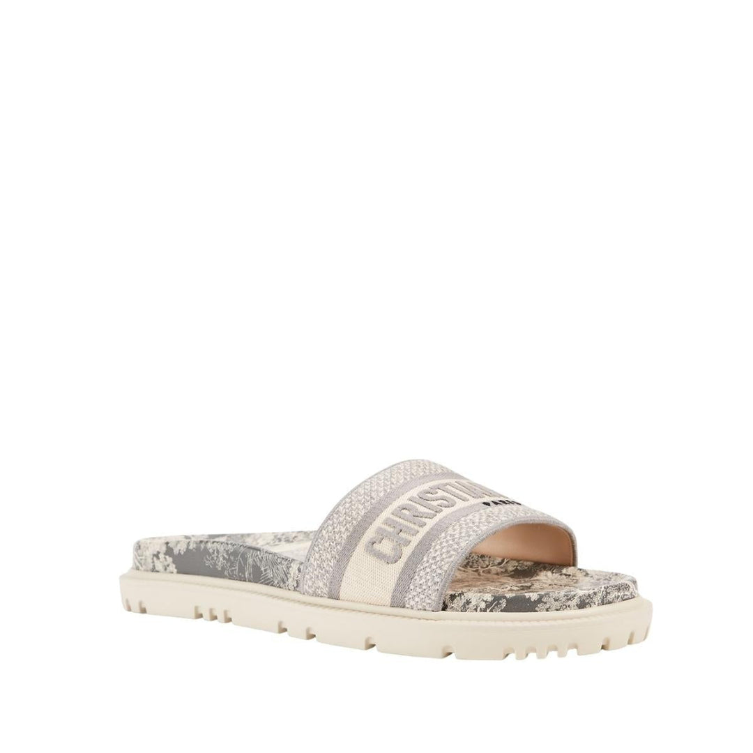 D-Way Toile De Jouy Cotton Embroidery Slide Sandals