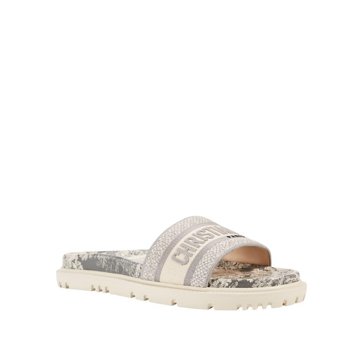 D-Way Toile De Jouy Cotton Embroidery Slide Sandals