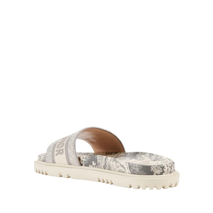 D-Way Toile De Jouy Cotton Embroidery Slide Sandals