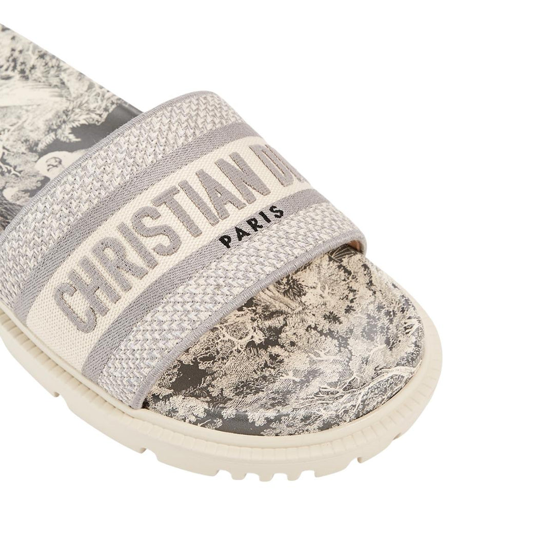 D-Way Toile De Jouy Cotton Embroidery Slide Sandals