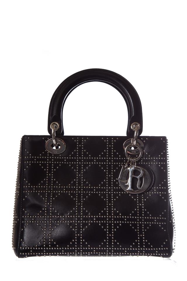 Di**r Lady Christian Handle Black Leather Tote