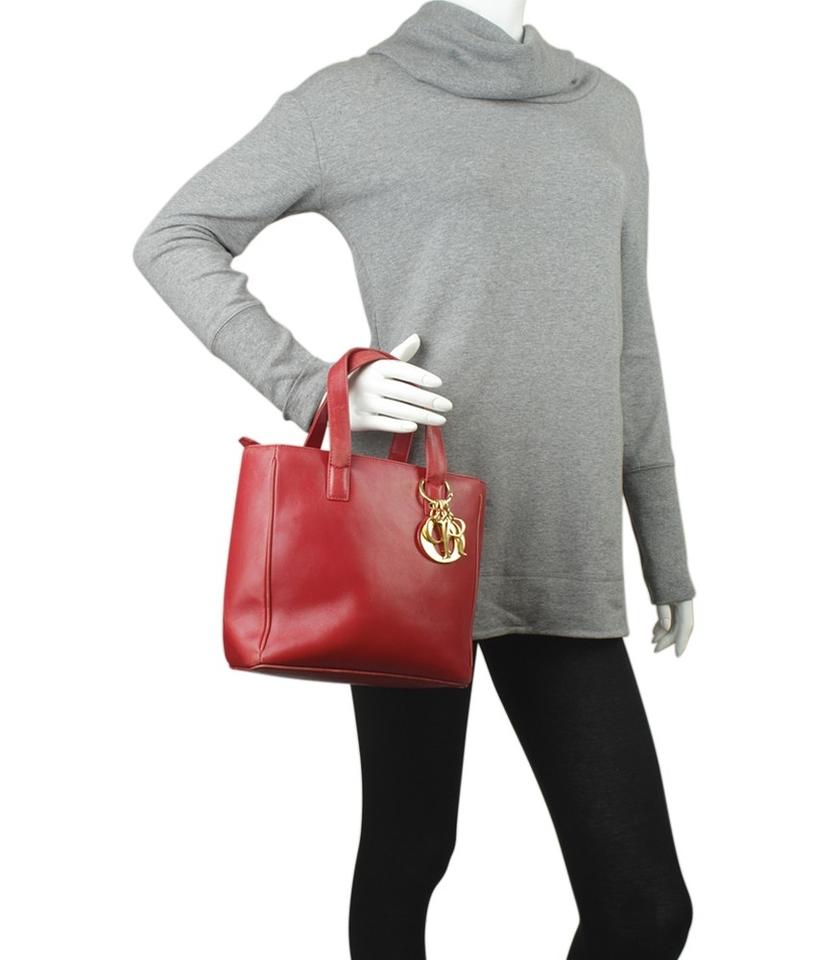 Di**r Lady Medium Red Leather Tote