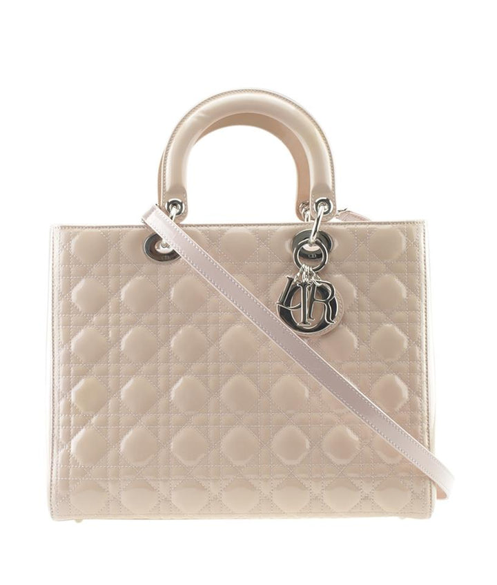 Di**r Lady Large Cannage 2-way Pink Patent Leather Tote