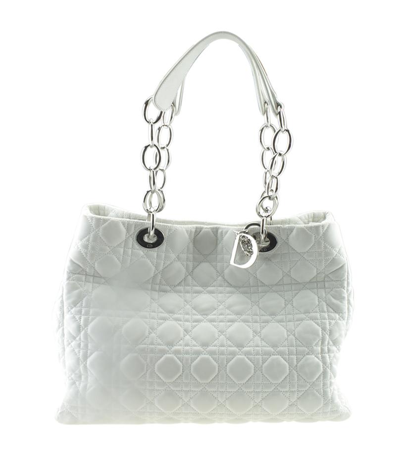 Di**r Large Soft Shopper Cannage White Leather Tote