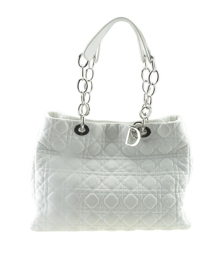 Di**r Large Soft Shopper Cannage White Leather Tote