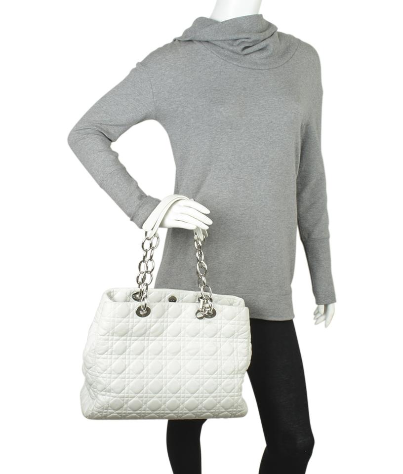 Di**r Large Soft Shopper Cannage White Leather Tote