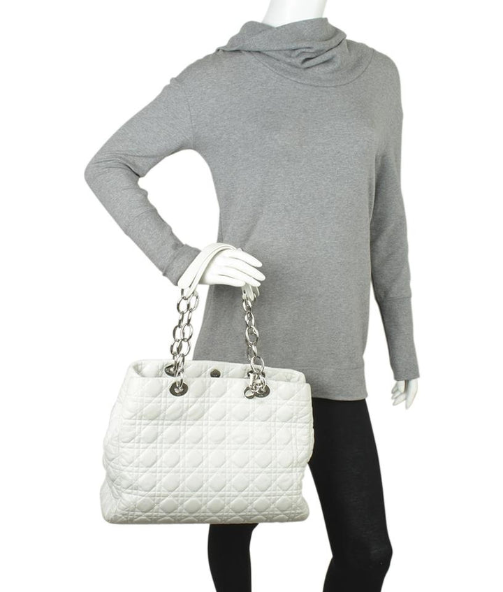 Di**r Large Soft Shopper Cannage White Leather Tote