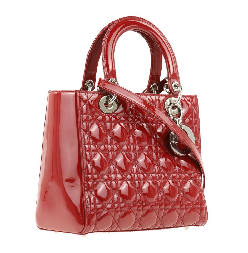 Di**r Medium Cannage Quilted Red Patent Leather Tote