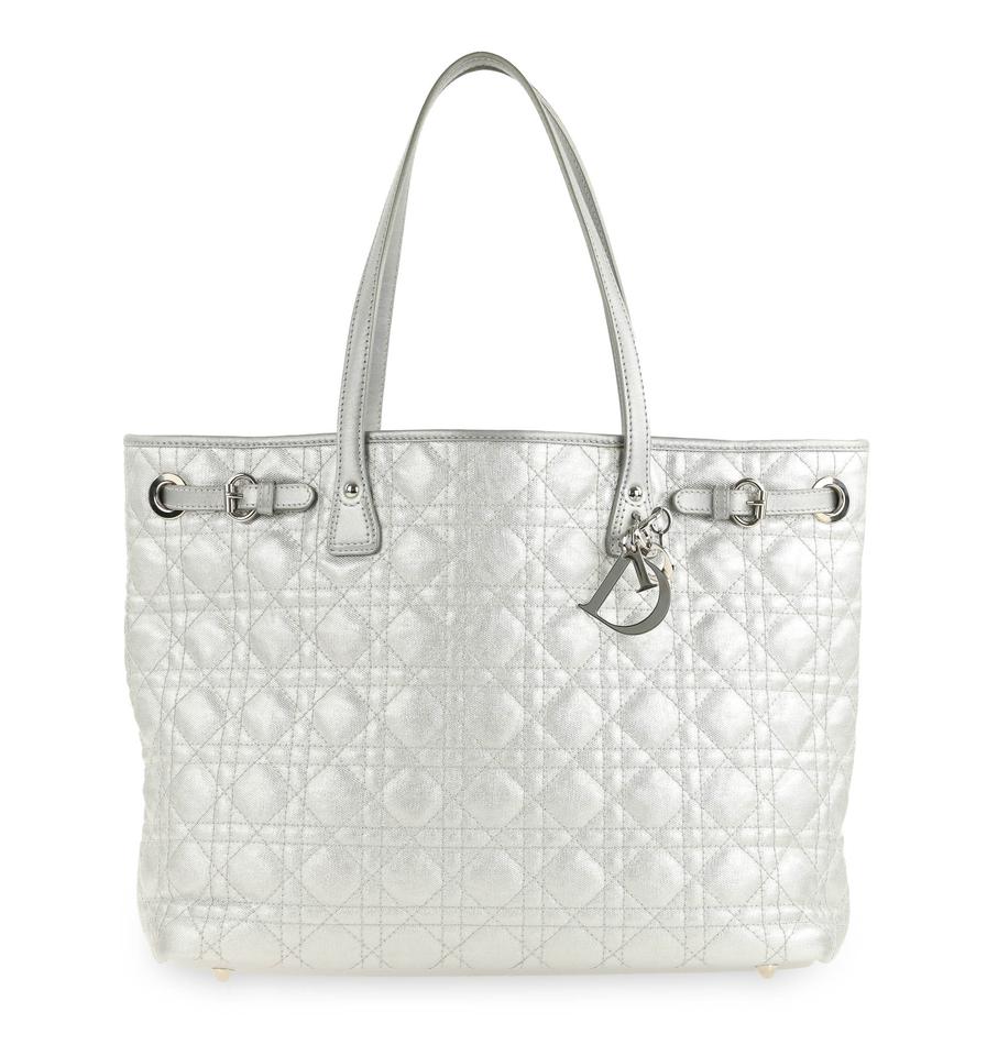Di**r Medium Panarea Silver Coated Canvas Tote
