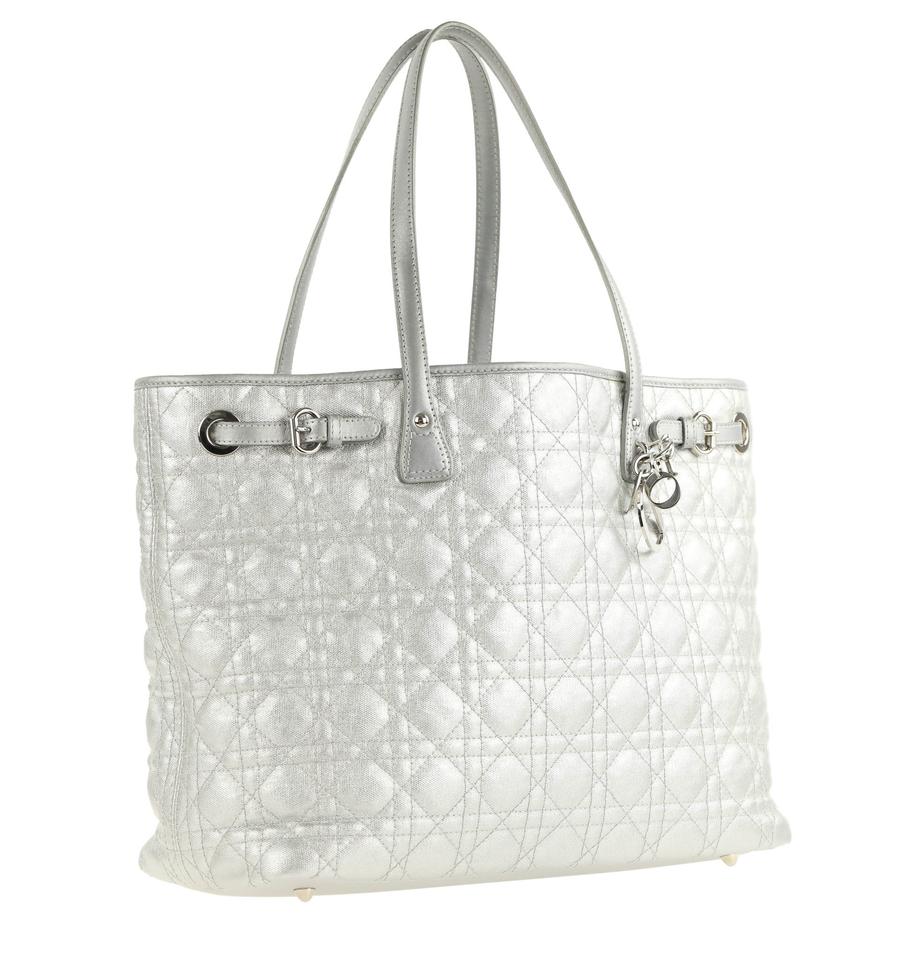 Di**r Medium Panarea Silver Coated Canvas Tote