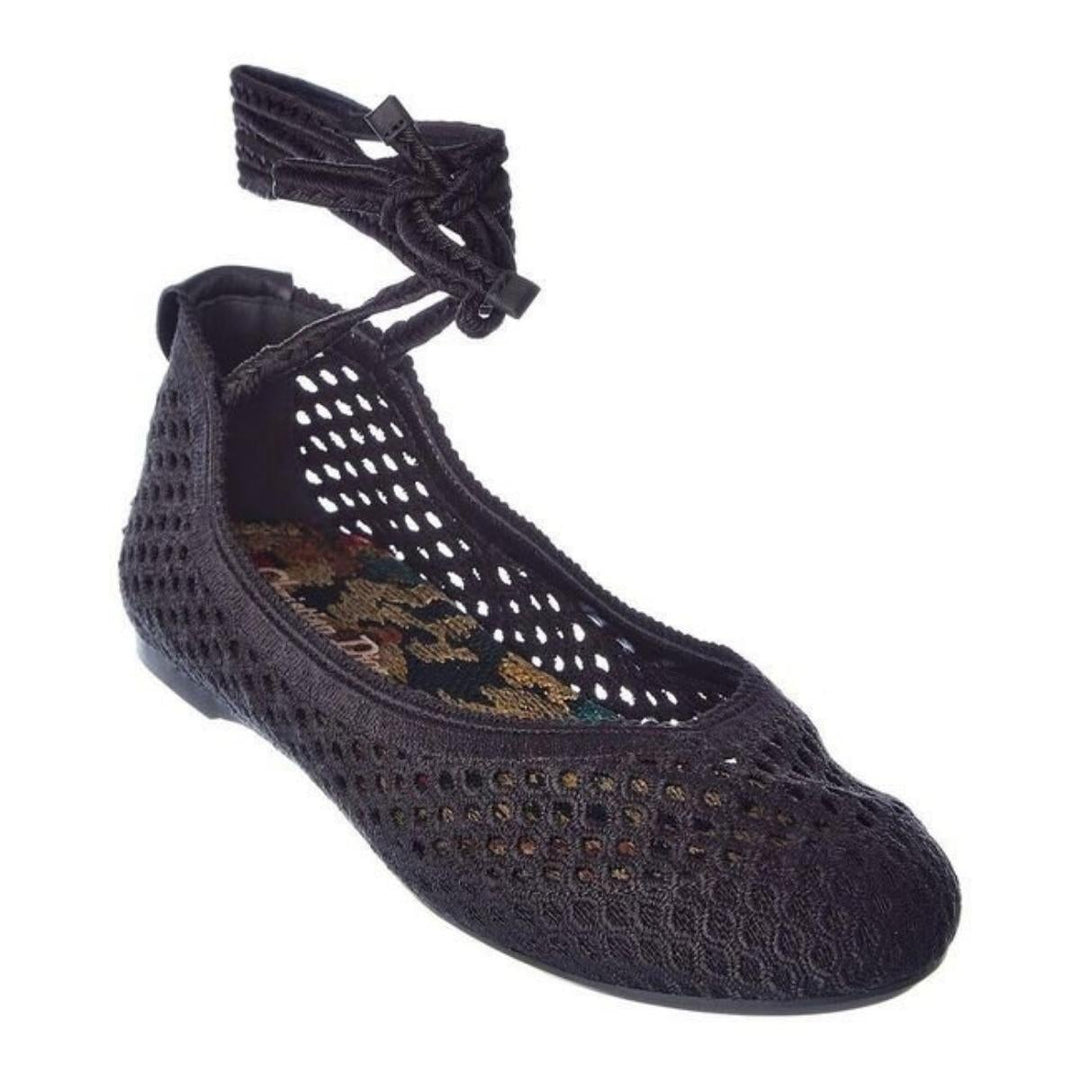 Poeme Cotton Ankle-Tie Ballerina Flats