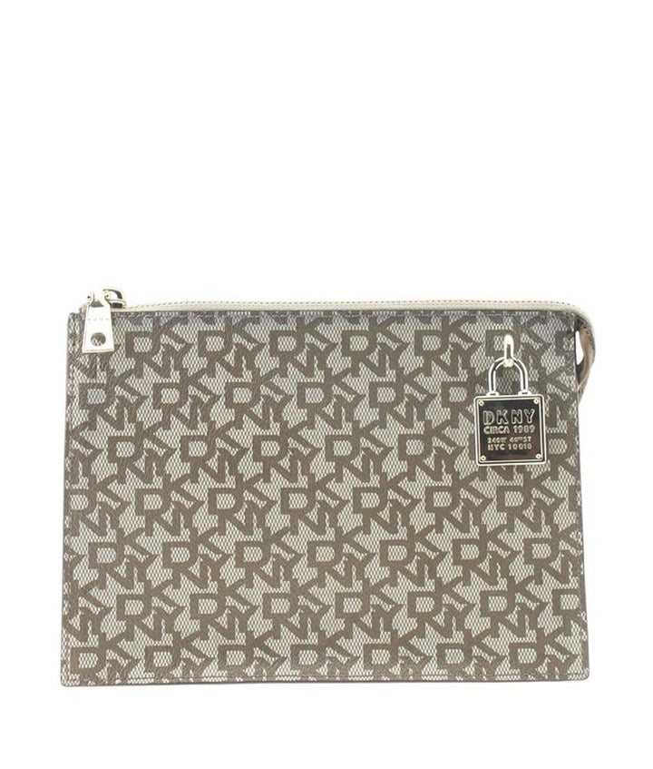 DKNY Commuter Zip Small Brown Monogram Canvas Crossbody Bag