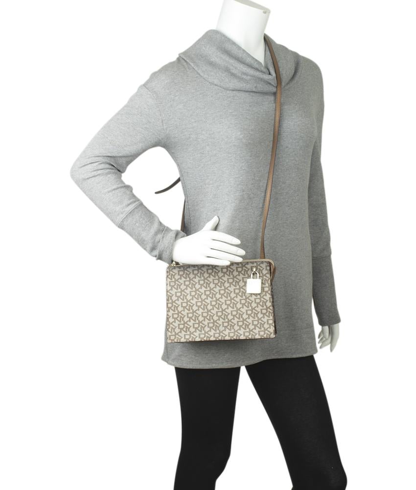 DKNY Commuter Zip Small Brown Monogram Canvas Crossbody Bag