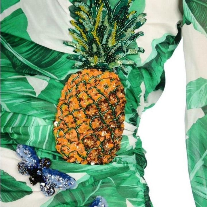 Banana Leaf-print Embellished Dress