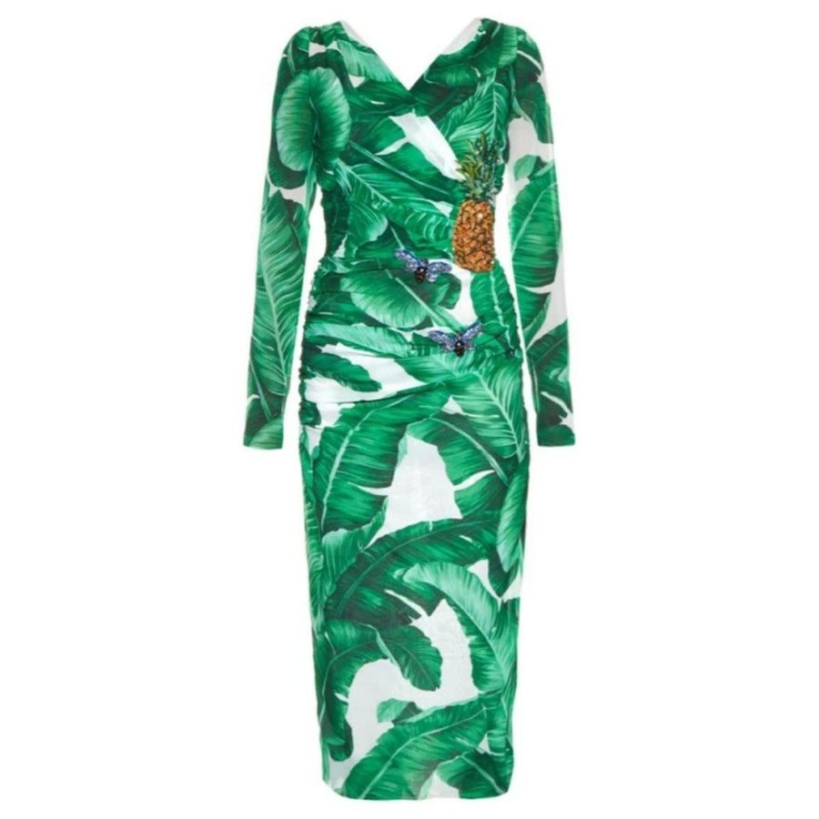 Dolce & Gabbana-Banana Leaf-print Embellished Dress - Runway Catalog