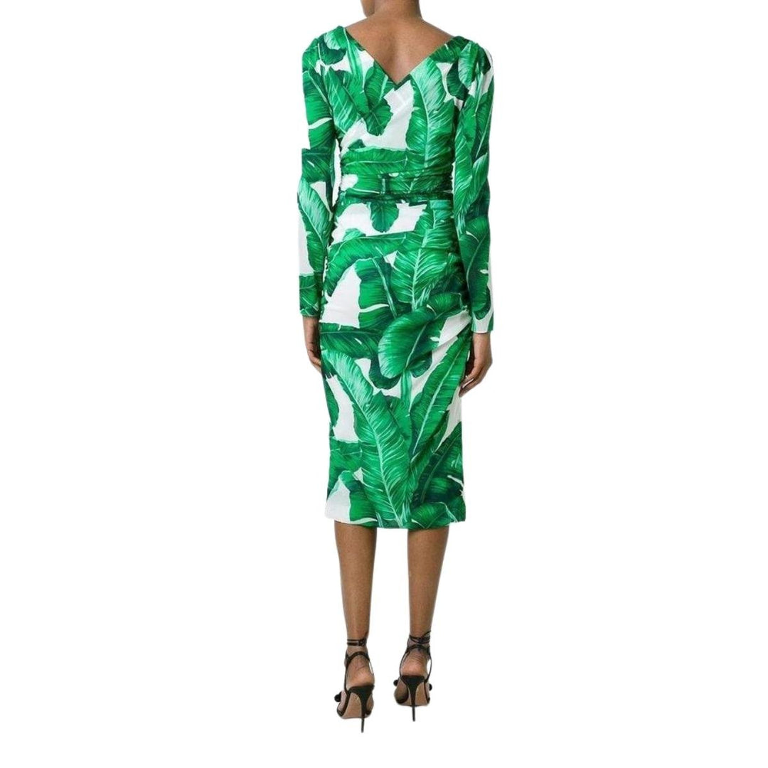 Banana Leaf-print Embellished Dress