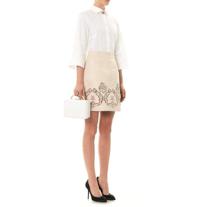 Beige Laser-cut Leather Skirt