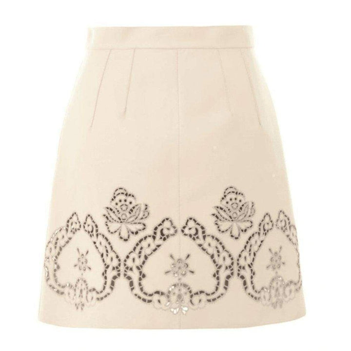 Dolce & Gabbana-Beige Laser-cut Leather Skirt - Runway Catalog