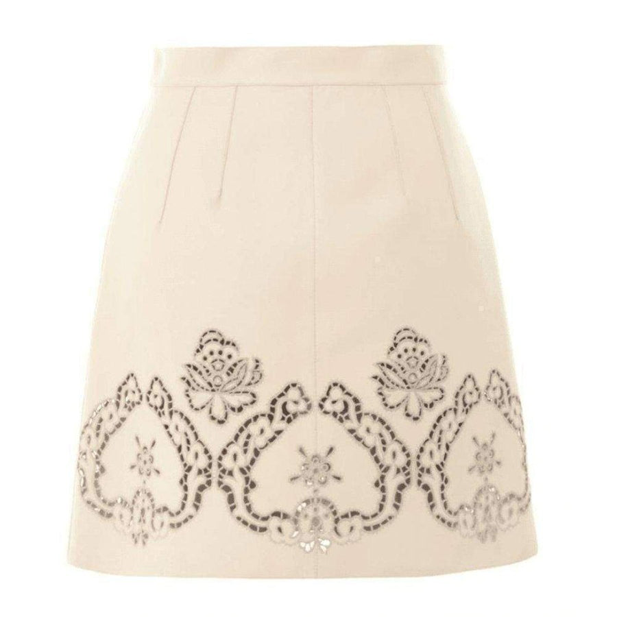 Dolce & Gabbana-Beige Laser-cut Leather Skirt - Runway Catalog