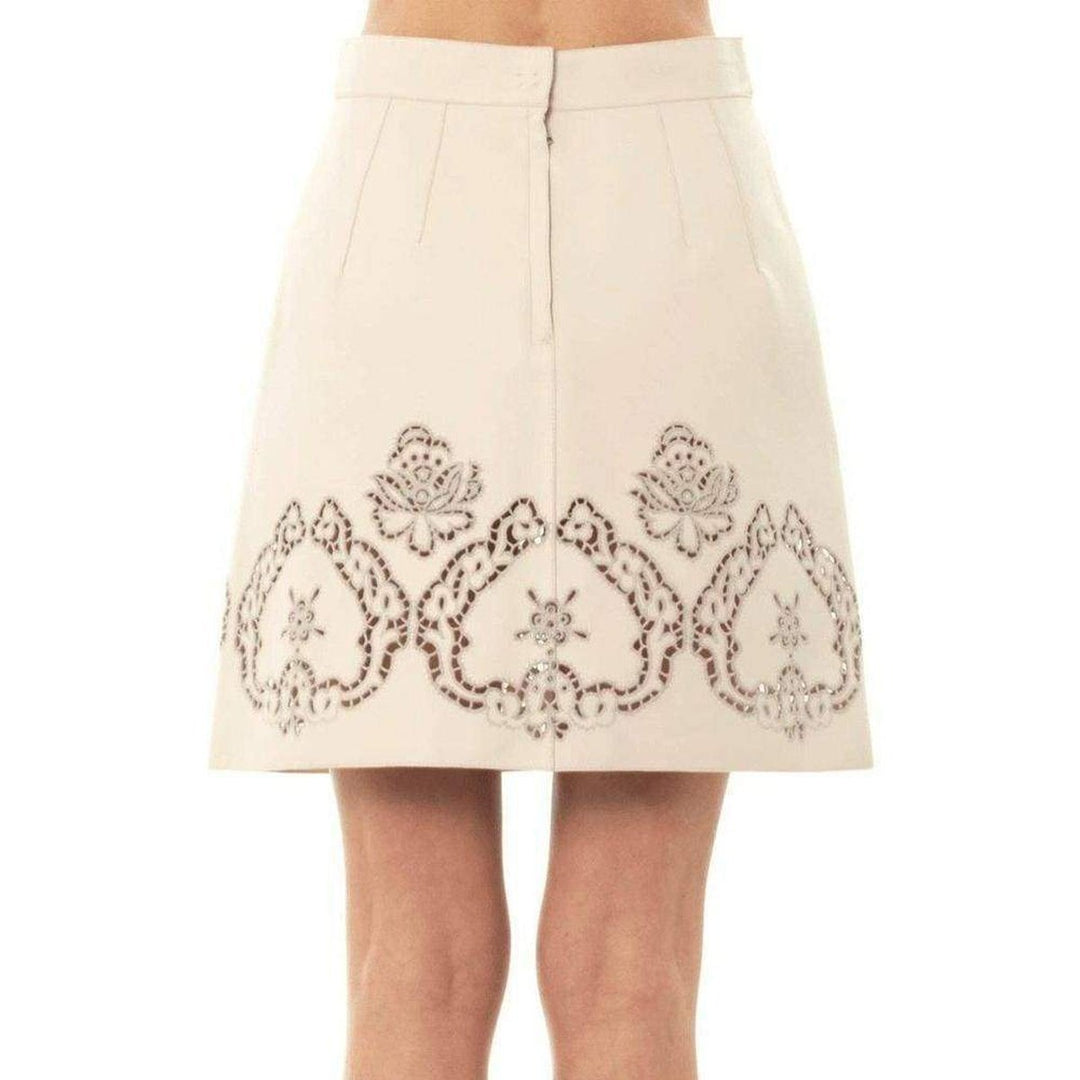 Beige Laser-cut Leather Skirt