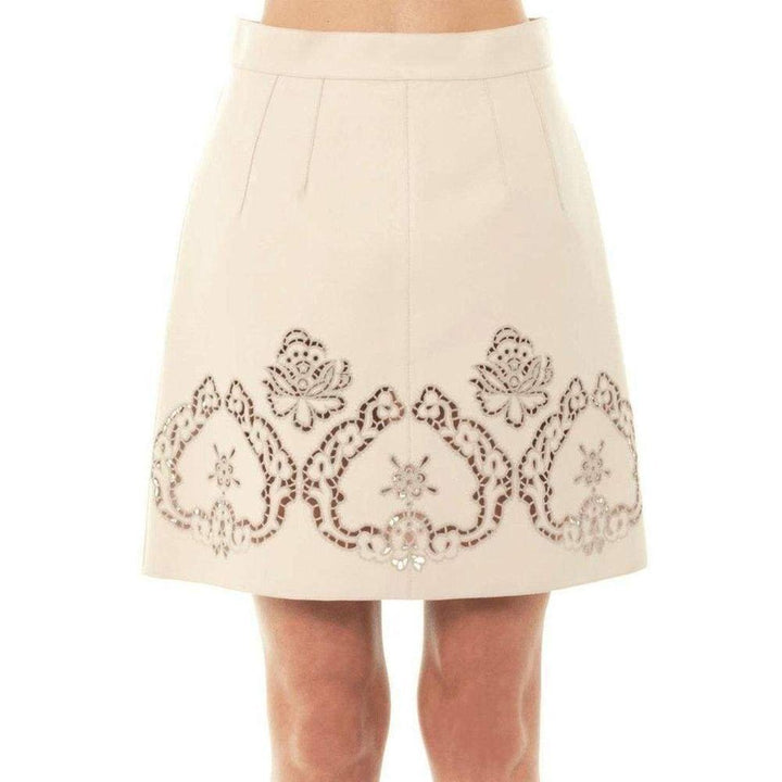 Beige Laser-cut Leather Skirt