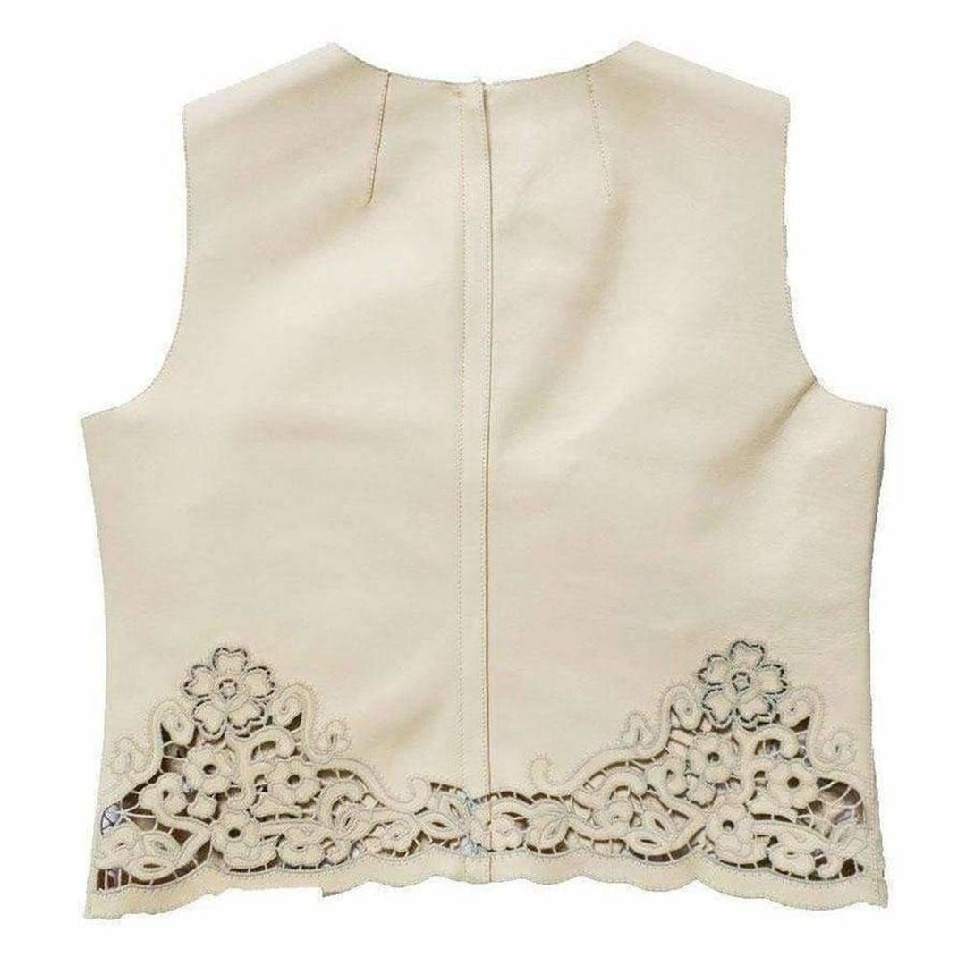 Beige Laser-cut Leather Top