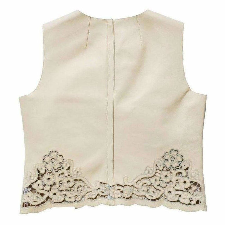 Beige Laser-cut Leather Top