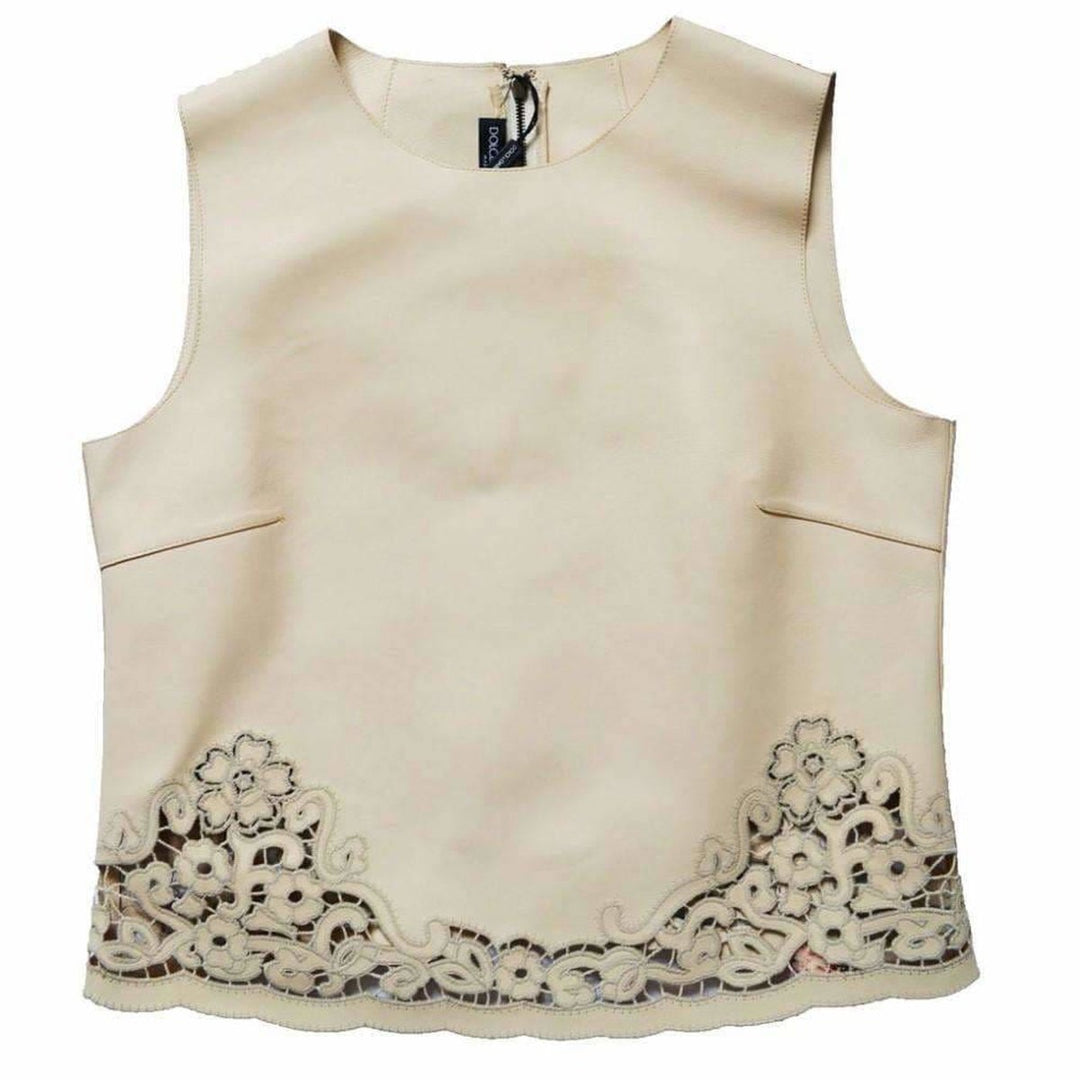 Dolce & Gabbana-Beige Laser-cut Leather Top - Runway Catalog