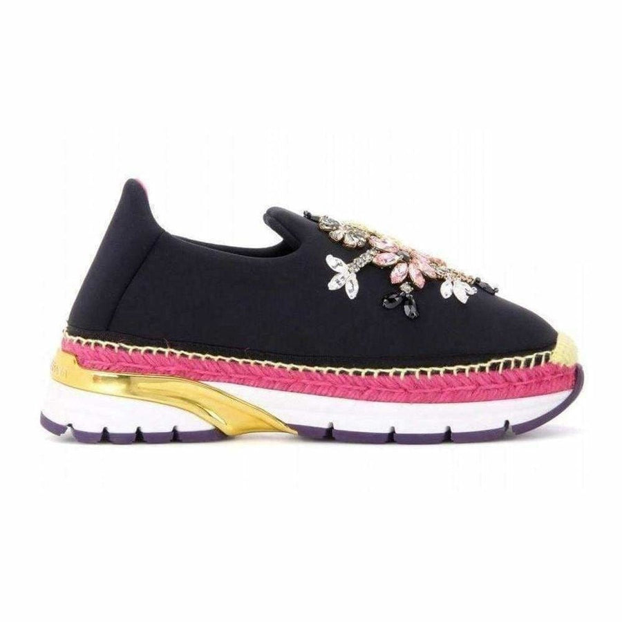 Dolce & Gabbana-Black Barcelona Floral Jewels Sneaker - Runway Catalog