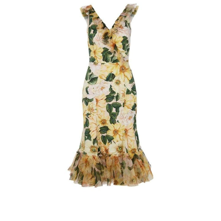 Dolce & Gabbana-Charmeuse Organza Midi Dress In Floral Print - Runway Catalog