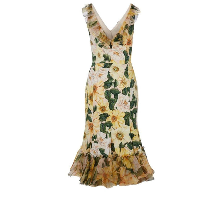 Charmeuse Organza Midi Dress In Floral Print