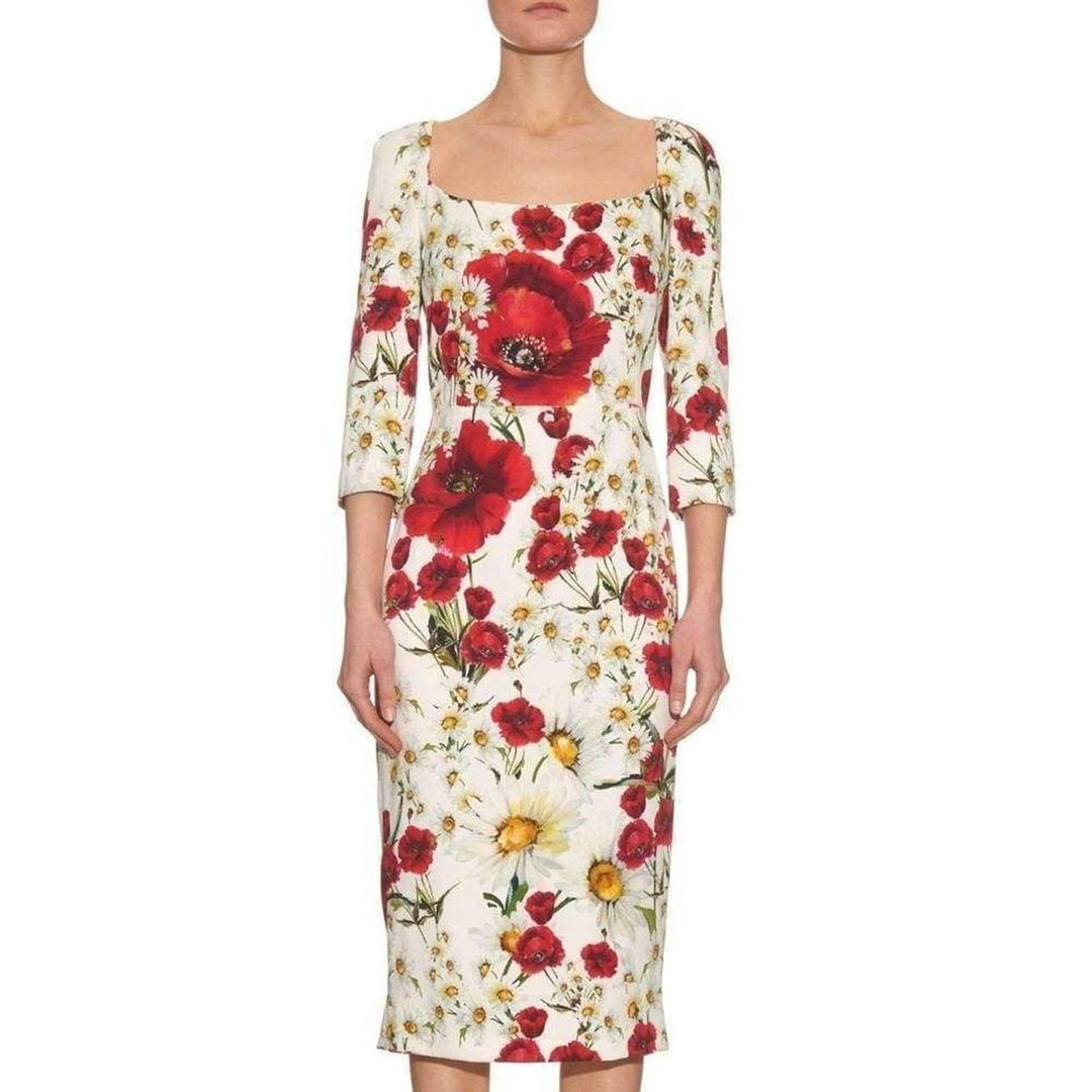 Daisy and Poppy Print Silk Blend Dress