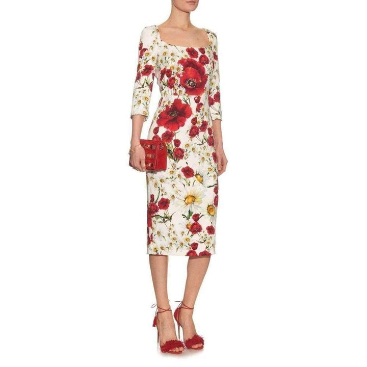 Daisy and Poppy Print Silk Blend Dress