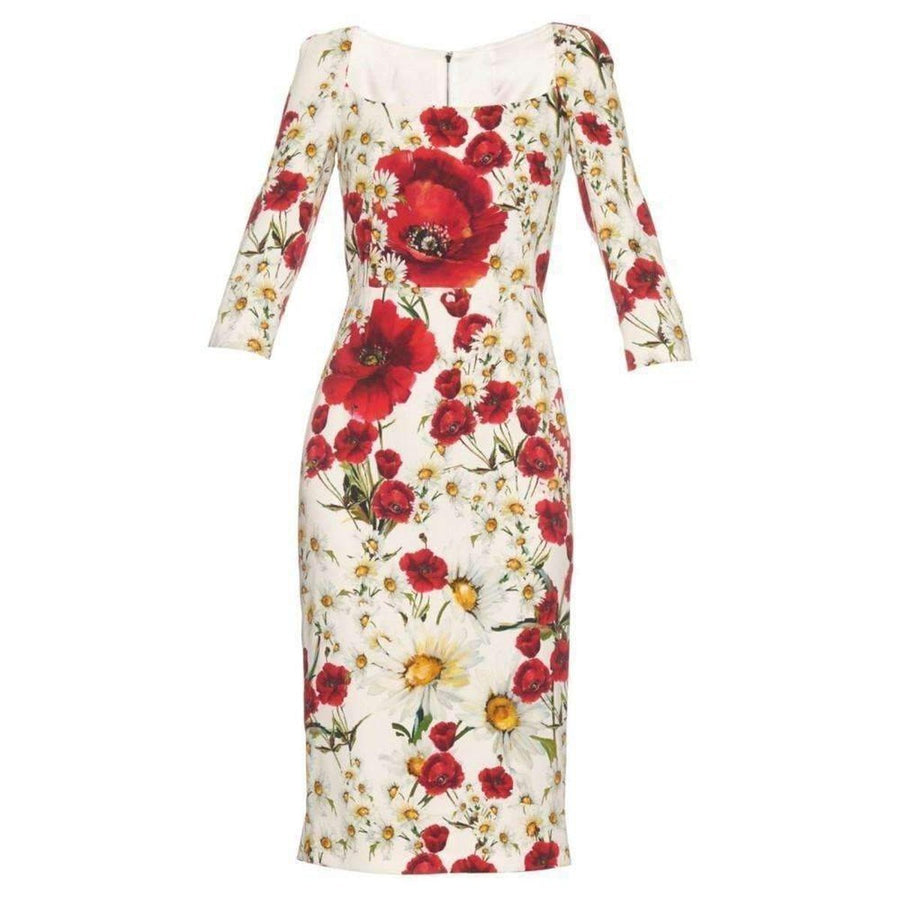 Dolce & Gabbana-Daisy and Poppy Print Silk Blend Dress - Runway Catalog