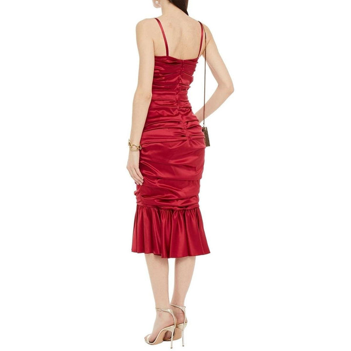 Draped Ruched Silk Satin Sheath Dress