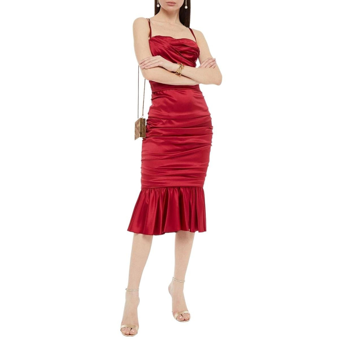 Draped Ruched Silk Satin Sheath Dress