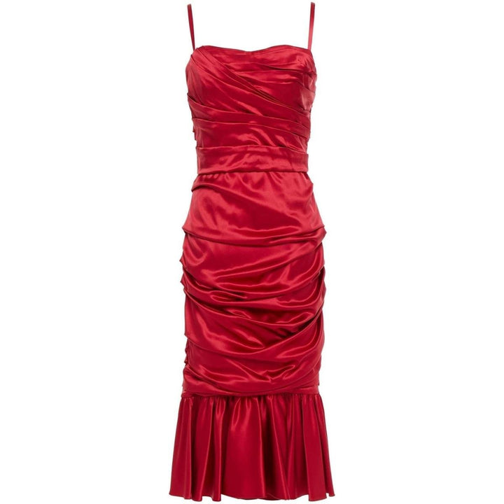 Dolce & Gabbana-Draped Ruched Silk Satin Sheath Dress - Runway Catalog