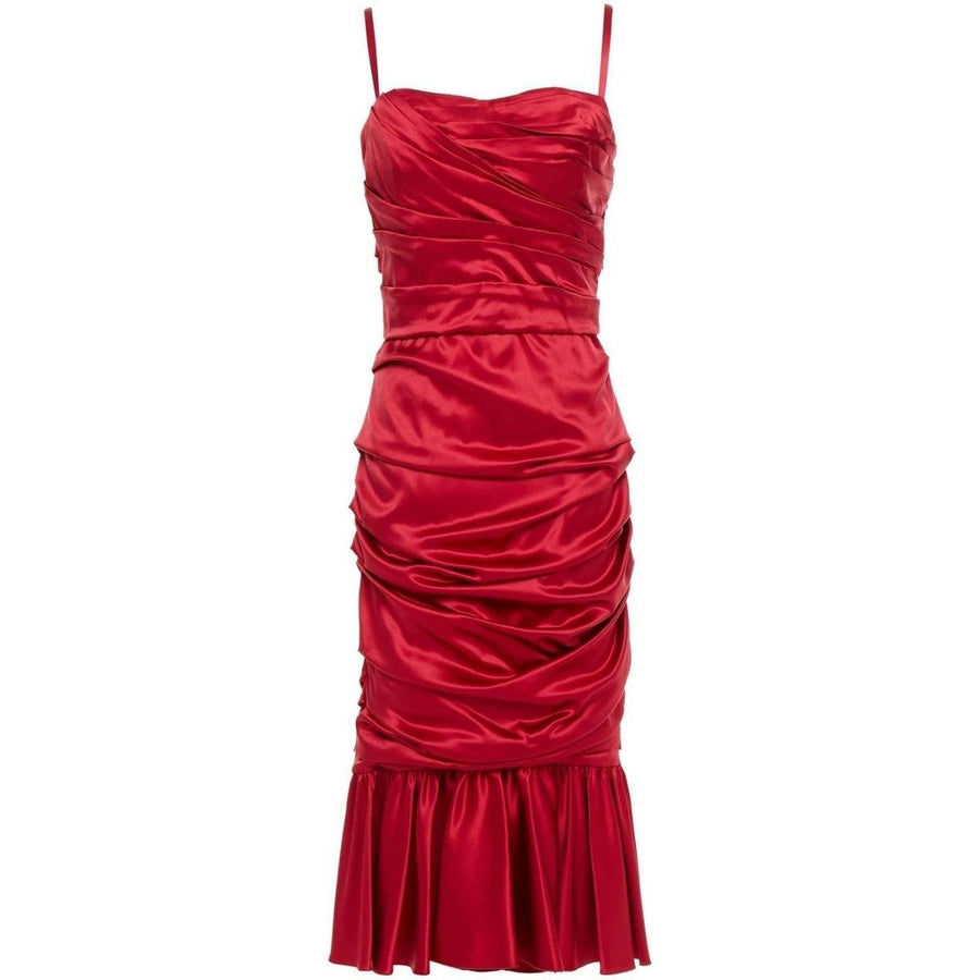 Dolce & Gabbana-Draped Ruched Silk Satin Sheath Dress - Runway Catalog