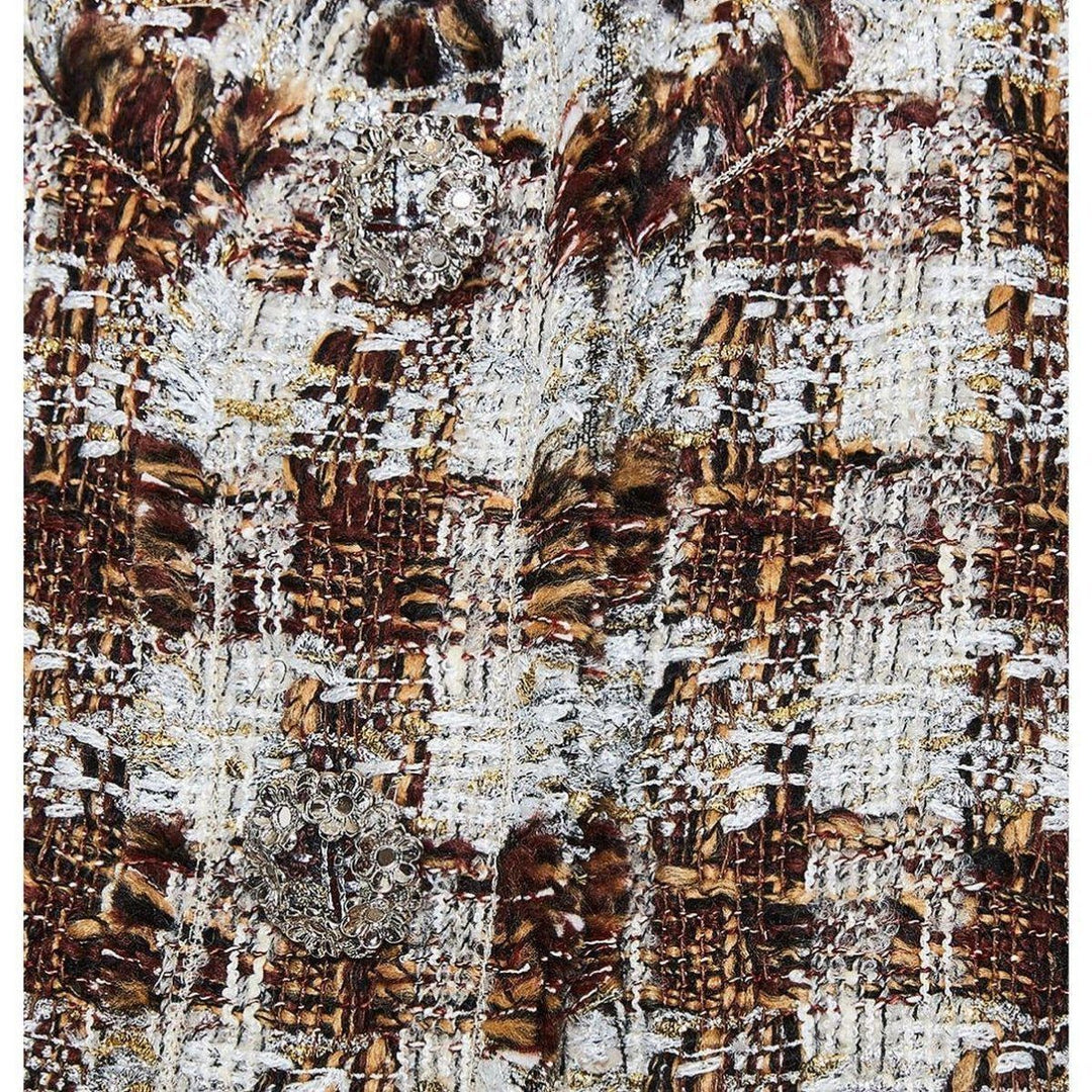 Embellished Checked Tweed Shift Dress