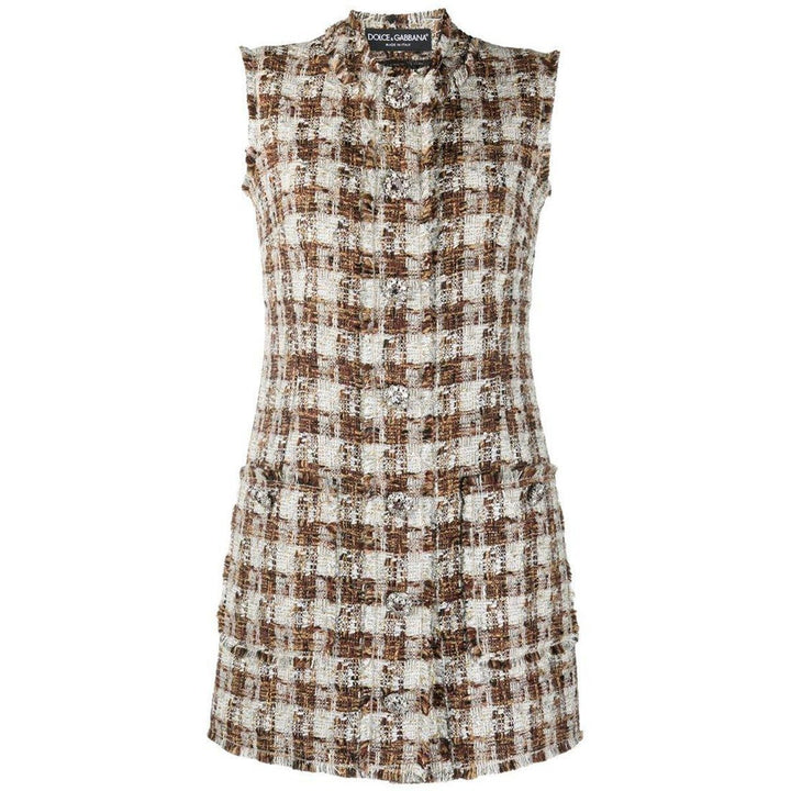 Dolce & Gabbana-Embellished Checked Tweed Shift Dress - Runway Catalog