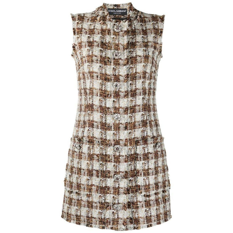Dolce & Gabbana-Embellished Checked Tweed Shift Dress - Runway Catalog