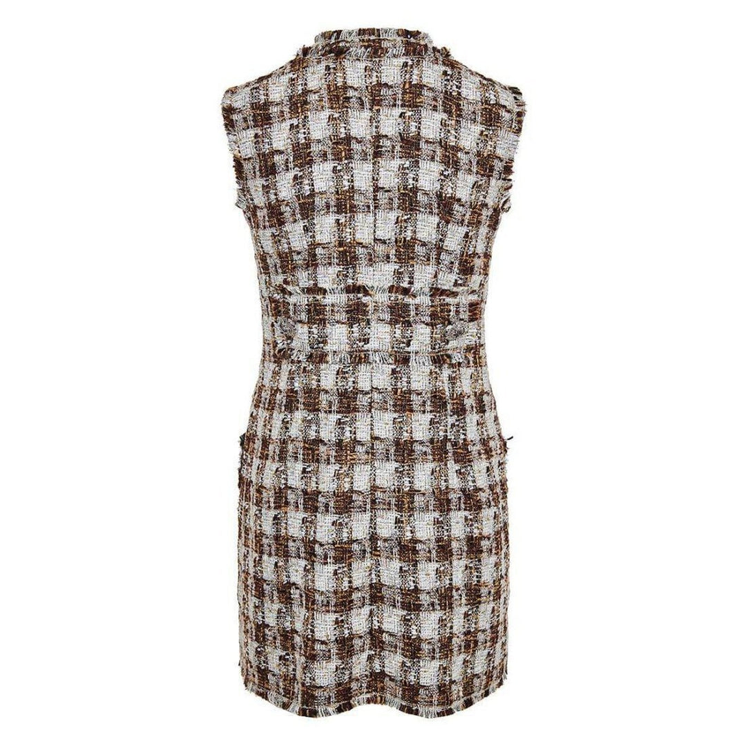 Embellished Checked Tweed Shift Dress