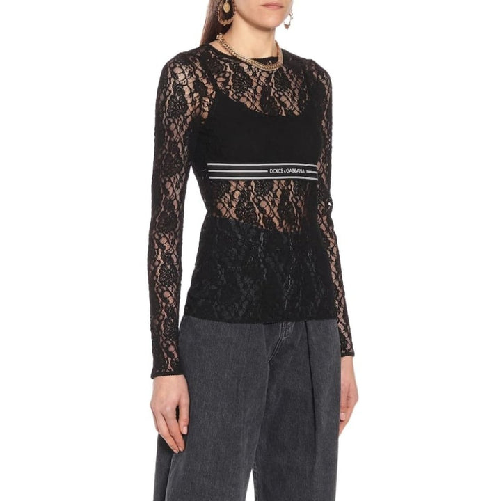 Jacquard-trimmed Lace Top