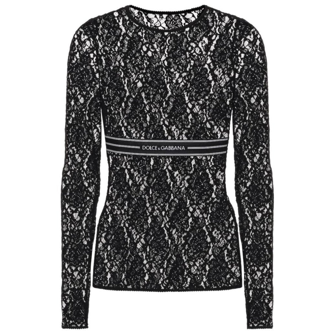 Dolce & Gabbana-Jacquard-trimmed Lace Top - Runway Catalog