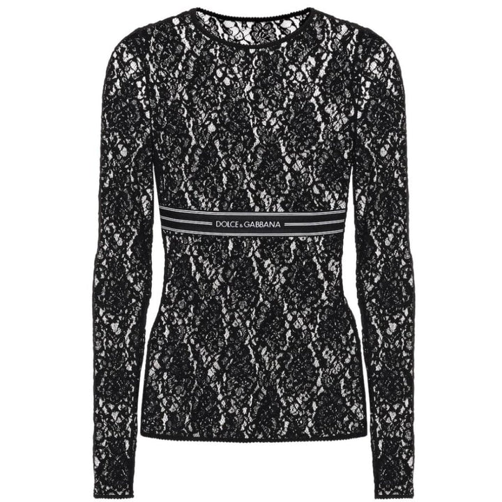 Dolce & Gabbana-Jacquard-trimmed Lace Top - Runway Catalog
