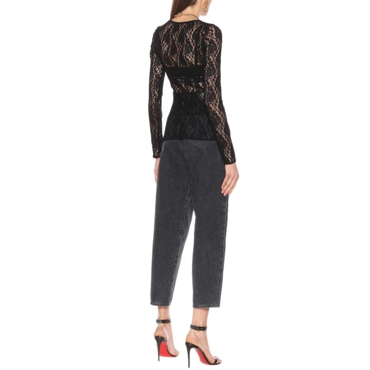 Jacquard-trimmed Lace Top