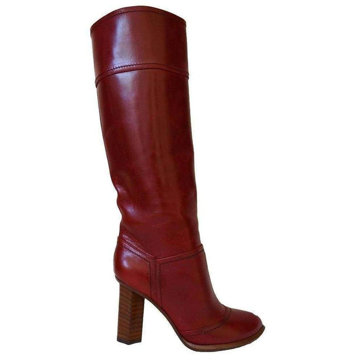 Dolce & Gabbana-Leather Burgundy Knee High Boots - Runway Catalog